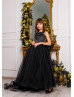 Black Lace Appliques Tulle Flower Girl Dress With Train